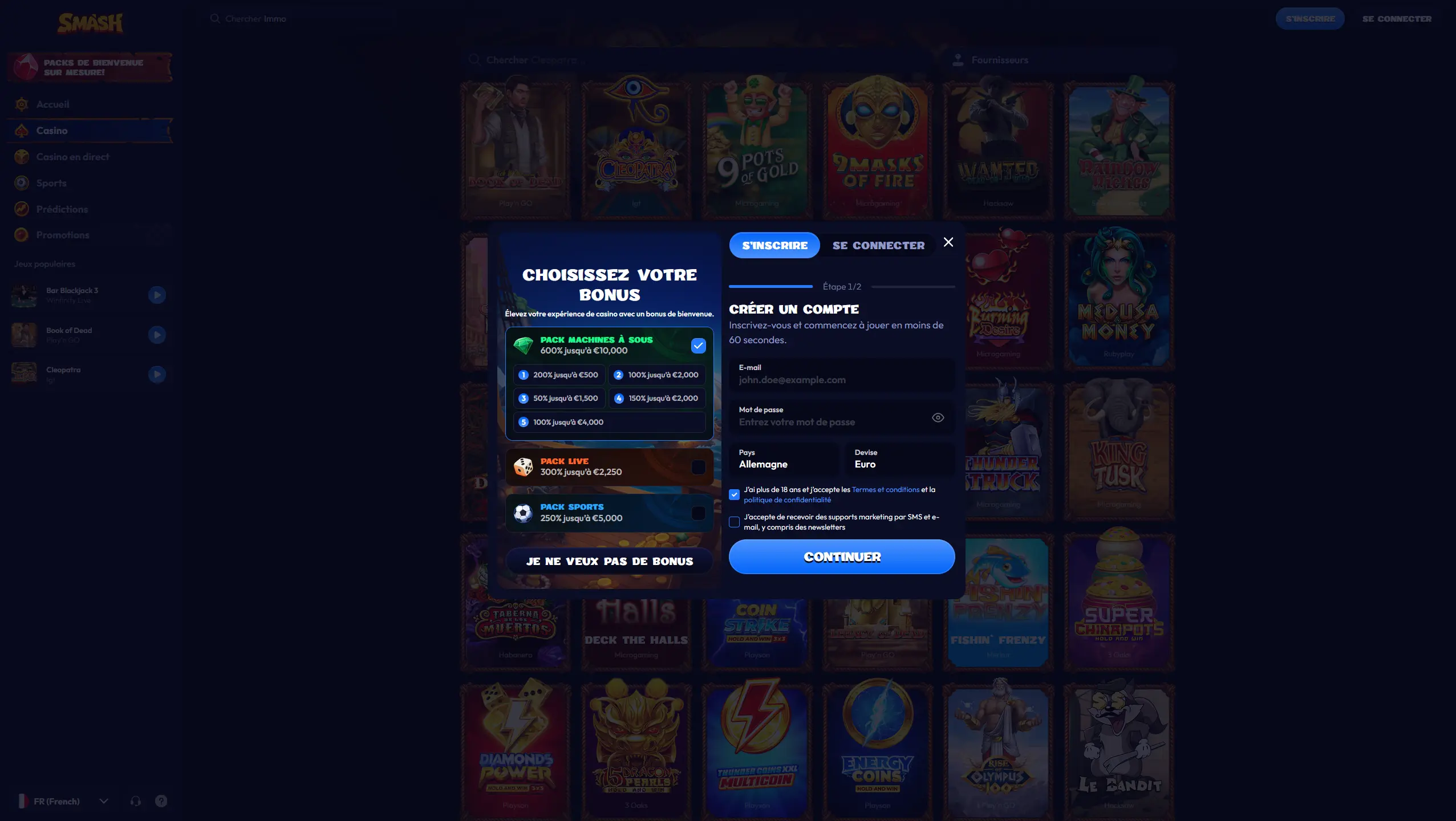 Créer un compte et vérifier son identité chez Smash Casino